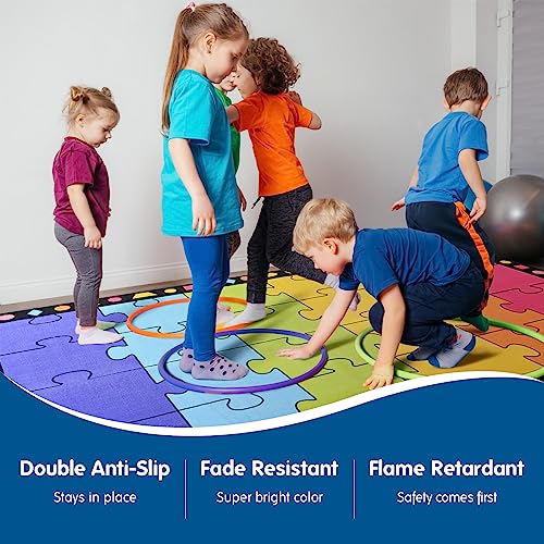 Image of Booooom Jackson Classroom Rug Rainbow - 7.5 ft x 13 ft, Seats 24, Vibrant Colors, Non-Slip Nylon Floor Mat for Daycare Preschool Kindergarten