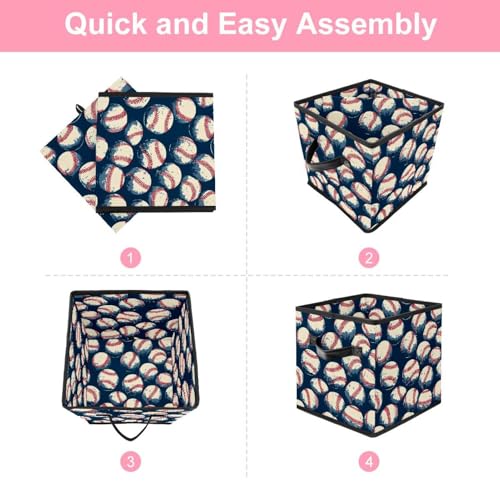 Panier de rangement pliable baseball avec doubles poignées robustes - 7
