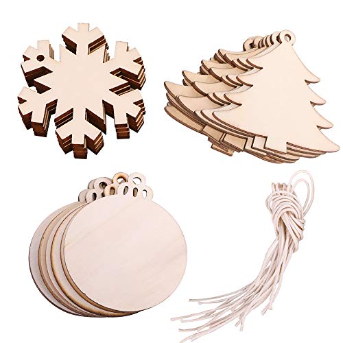 LINGJUN 20 tarjetas de Navidad para muñeco de nieve, de madera sin acabar, para manualidades, vacaciones, tarjetas de felicitación con agujeros mixto