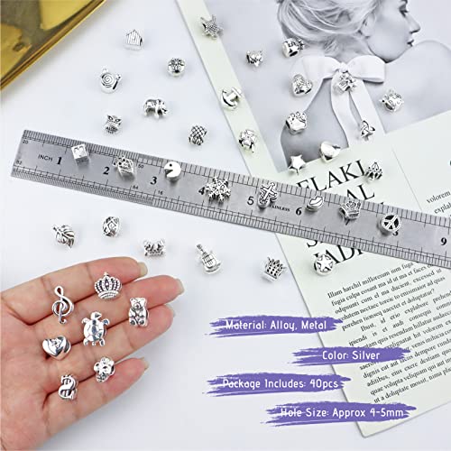 Jialeey Wholesale Bulk Mix 40 Pcs Tibetan Silver Tone Color Spacer Loose Beads Fit European Charm Bracelet Lot For Jewelry Making Findings Diy #TOP2