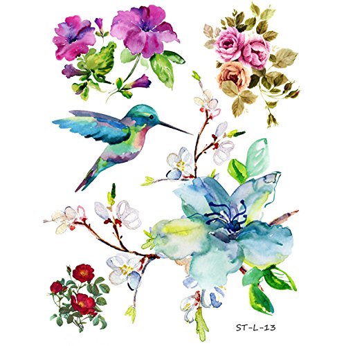 Supperb® Temporary Tattoos - Spring Flowers & Hummingbird #TOP1