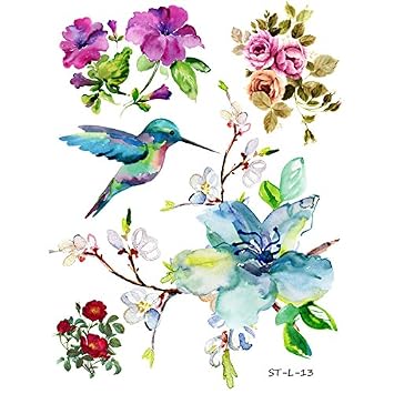 Supperb Temporary Tattoos - Spring flowers & Hummingbird