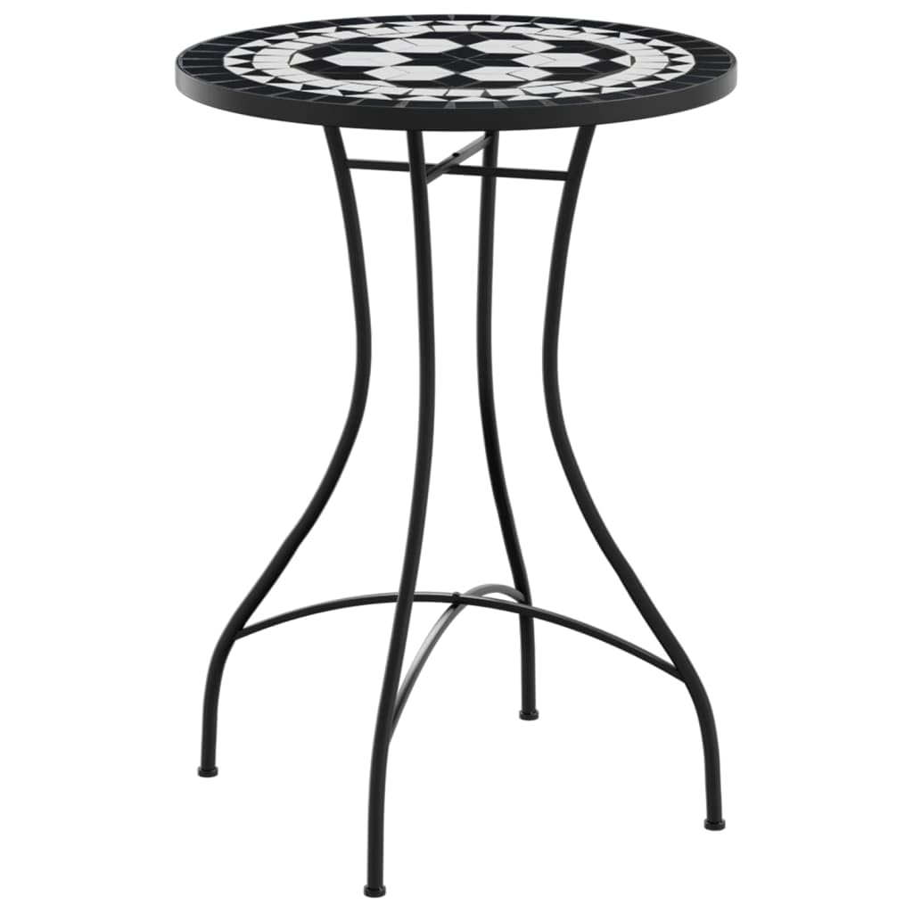 Tavolo da bistrot a mosaico in ceramica, diametro 50 x 70 cm, nero, bianco, per balcone, giardino, terrazza, stabile tavolo da giardino con piano in ceramica facile da pulire e struttura in