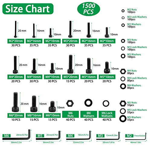 1500 PCS Nuts and Bolts Assortment, 12.9 Grade Alloy Steel Hex Socket Head Cap Screws Bolts and Nuts Kit - Image 4