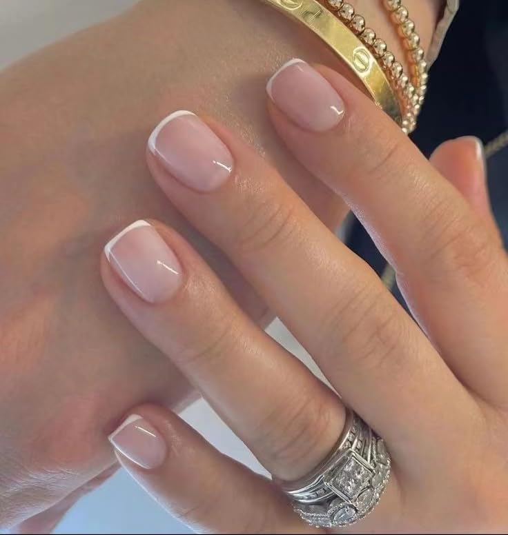 MouyouGlow Press on Nails Kurz,Squoval Nude Natürlich Wei...