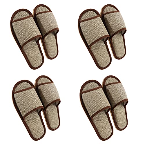 Tianmao 4 Paar Hausschuhe Hotelslipper Gästepantoffeln Frottierslipper 28 * 13cm , Einwegslipper offene Zehe waschbar Hausschuhe für Spa, Party Gäste, Hotel und Reisen, Einheitsgröße, Braun Cover