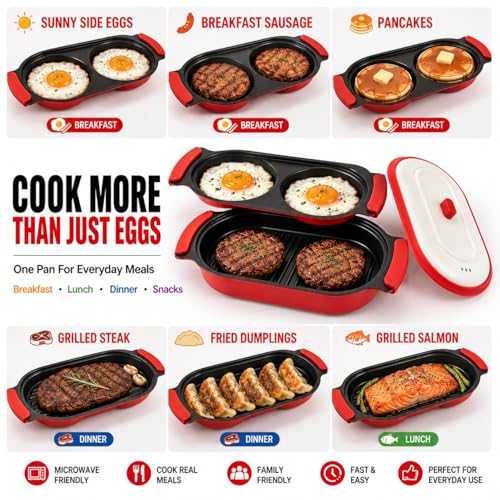 AHJ 2-in-1 Microwave Egg Cooker & Grill Pan Set, Nonstick, with Lid - image 4