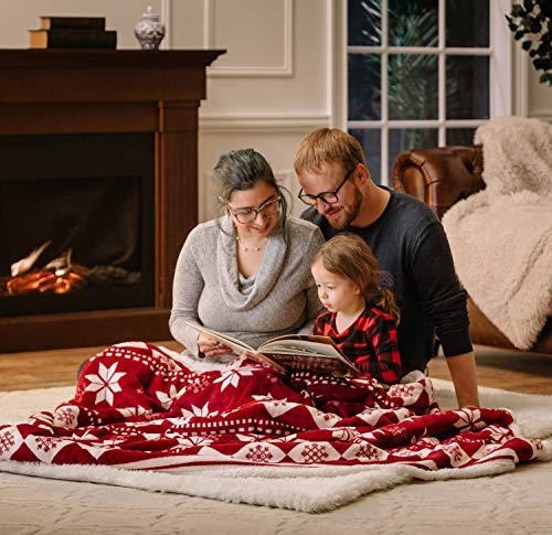 Chanasya Microfiber Fleece Sherpa Holiday Throw Blanket - Vibrant Burgundy Red And White Suitable For Sofa Couch Bed And Living Room (50X65 Inches) -Red #TOP1