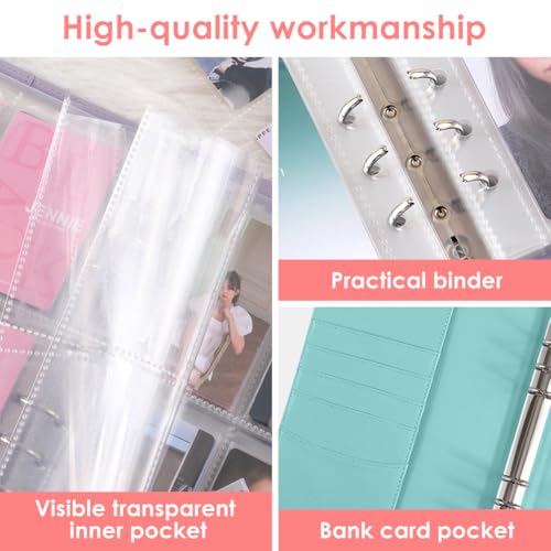 Kpop Binder Kpop Binder A5 Kpop Photocard Holder, 120 kieszeni, 4 kieszenie, 30 stron, album fotograficzny 6 segregatorów ze skóry PU, album kolekcjonerski do kolekcji zdjęć (zielony)
