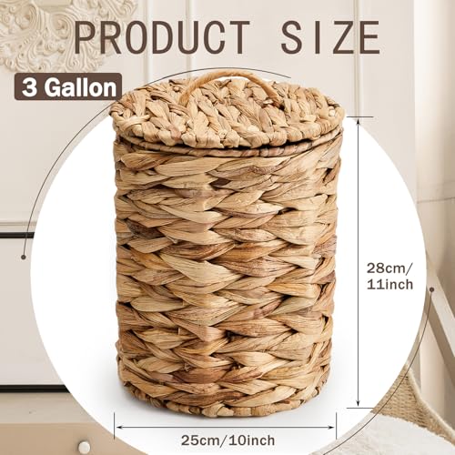 Image of Ctosree 3.8 Gallons Large Wicker Trash Can with Lid Handle Woven Wicker Rattan Bathroom Waste Basket Boho Trash Basket with 100 Plastic Garbage Bags for Bedroom Office Laundry (Classic Style, Nautral)