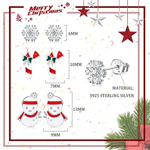 MILACOLATO Christmas Earrings 3 Pairs 925 Sterling Silver Christmas Stud Earrings for Women Teen Hypoallergenic Snowman Santa Christmas Tree Snowflake Earrings Christmas Thanksgiving Jewelry Gift