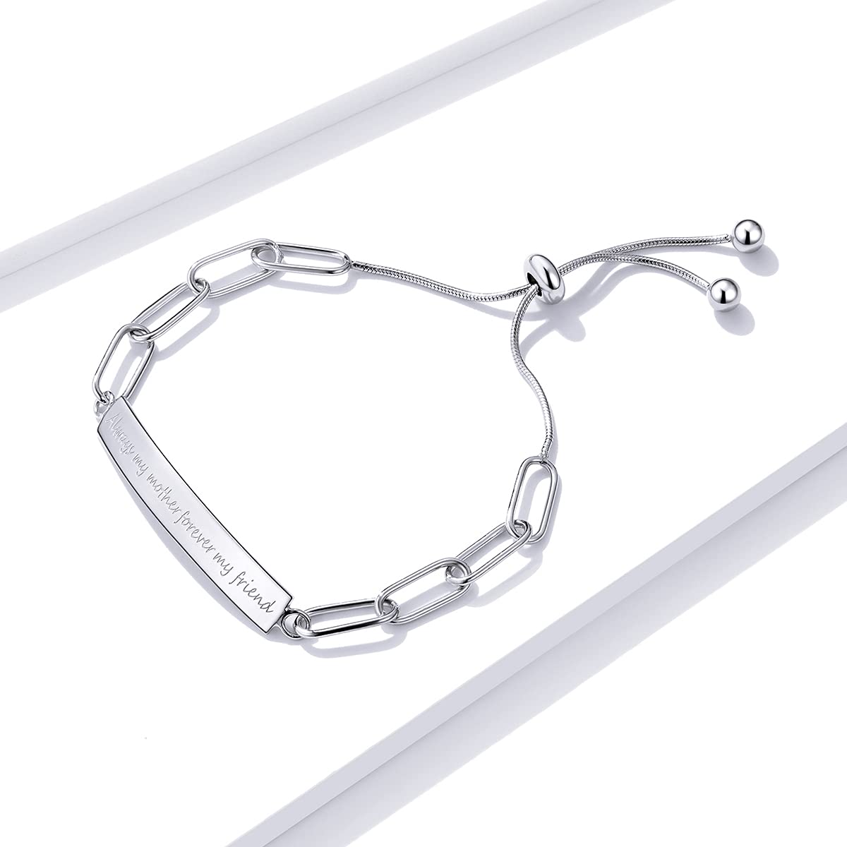 LLXYWJ Pulsera de Cadena y Banda de Plata de Ley 925 Personalizada Siempre mi Madre para Siempre mi Amigo Pulsera chapada en Platino para Mujer