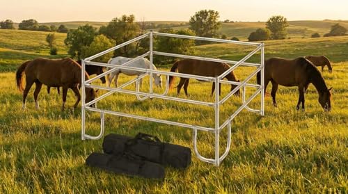 Pro Grade 135x135x47.24 Inches Stainless Steel Corral Kit, Ground Interlocking Horse Pen with 1.3" Steel Tubes, All Weather Utility Backyard Stall Set for Miniature Ponies.