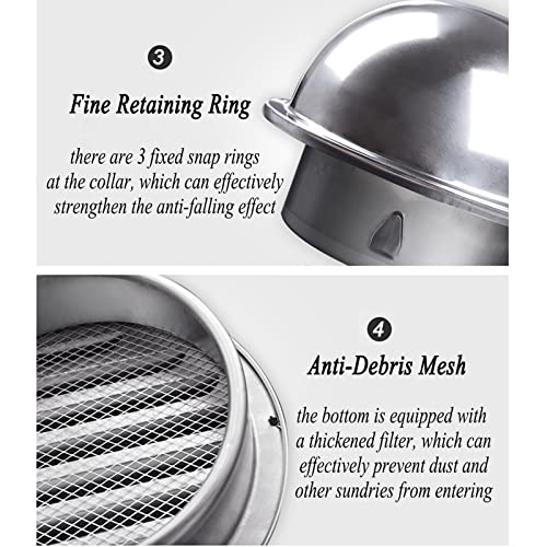Capuchon d'aération mural rond avec hotte de grill et grille inox de ventilation - 4