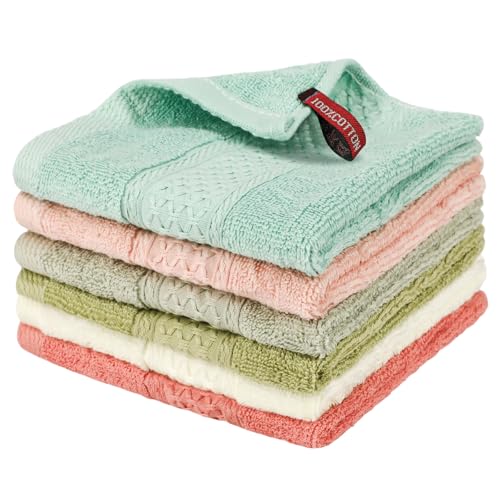 PHOGARY 100% Cotton Wash Cloth, 6 Pack Face Cloths Bath Washcloths Highly Absorbent Face Towels, Machine Washable Washcloths for Showering, Bathroom, Gym, and Kitchen, 6 Colors, 13"x13"
