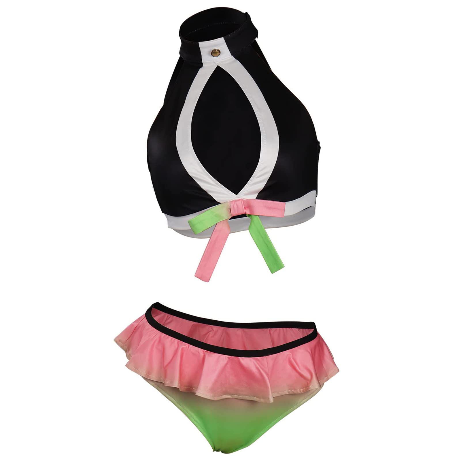 DENCTORAM Anime Nezuko Bathing Suit Tanjiro Swimsuit Kanroji Mitsuri Swimsuits 2 Piece Swimwear Summer Cosplay Costume Girls