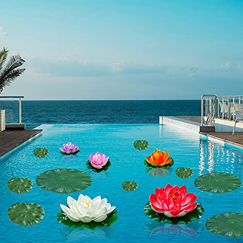 Whistenfla Artificial Lily Pads For Ponds, 11In & 6In Floating Foam Lotus Flower With Fake Lily Pads, Large Floating Flowers For Pool Garden Koi Fish Pond Aquarium Pool Wedding Decor, 14Pcs #TOP2