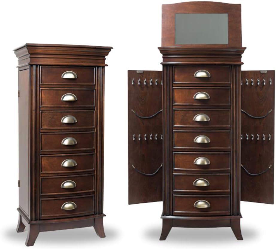 Hives & Honey Alexa Walnut Jewelry Armoire - 7 Drawer Classic Organizer with Compartments for Storage and Organization