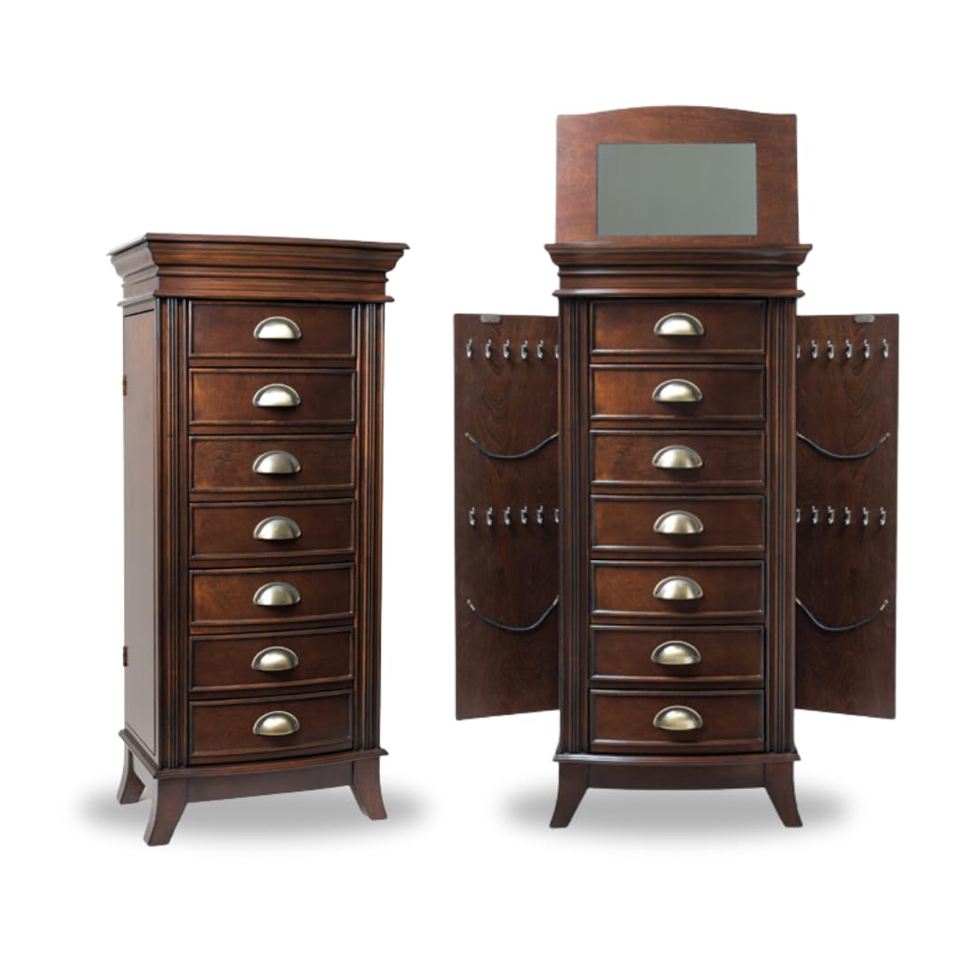 Hives & Honey Alexa Walnut Jewelry Armoire - 7 Drawer Classic Organizer with Compartments for Storage and Organization