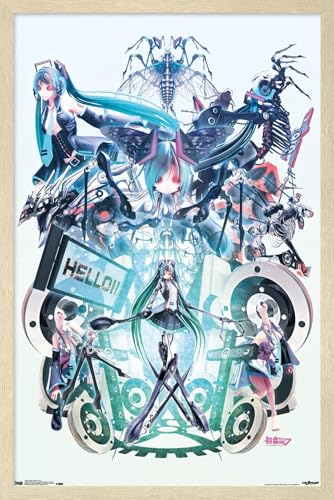 Trends International Hatsune Miku - Hello Wall Poster, 22.4L x 14.7W, Blonde Framed Version