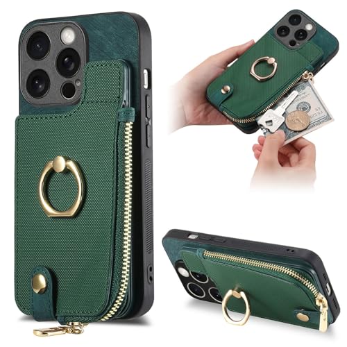 Étui portefeuille iPhone 16 Pro Max vert pour éviter les chutes et l'oubli de cartes