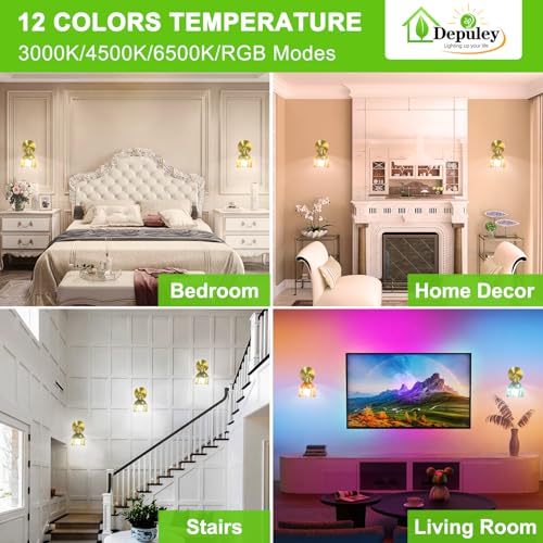 Image of Depuley Wall Sconces Battery Operated: Set of 2 Wireless Wall Lights with Tulip Glass Lampshade for Bedroom - Rechargeable 15 Colors Wall Lamp for Living Room Doorway Home Decor - Amber