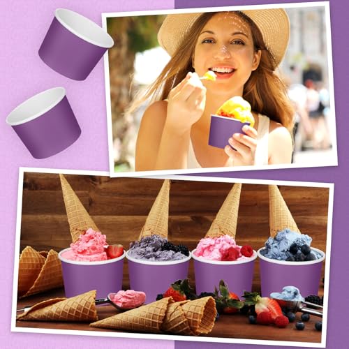 Image of Nuenen 300 Pcs 8 oz Summer Ice Cream Paper Cups Bulk Disposable Dessert Cups Solid Color Paper Dessert Bowls for Snack Sundae Spring Party Favors Ice Cream Bar Supplies (Purple)