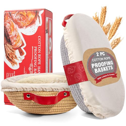 Banneton Proofing Basket, Sourdough Bread Proving Basket with Liner & Cover | 9" Round & 10" Oval Cotton Rope Sourdough Starter Kit Baking Accessories, Artisan Baking Gifts for Women, Wife, Bakers