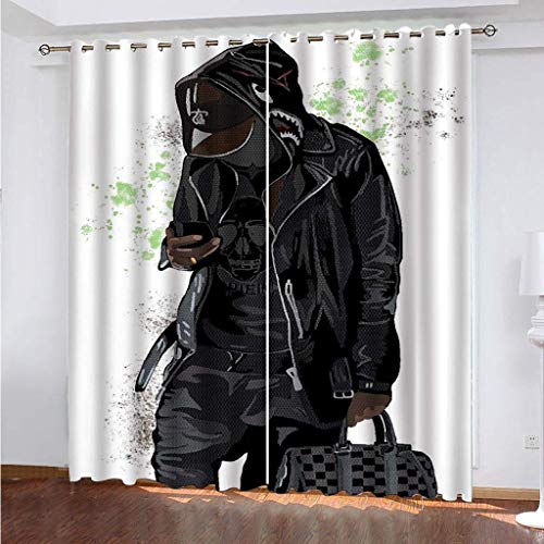 KGSK Cortinas Dormitorio Juvenil 160x200 Cm Térmicas Cortina Salon Dormitorio Moderno con Ojales 2 Paneles 3D Tendencia Chico Negro Cortina Opaca Juvenil Sala Estar Niño, Cortinas Ventana Aislantes