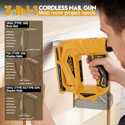 Zybaiiru 3-In-1 Cordless Nail Gun - Compatible with DEWALT 20V Battery - 18 GA Electric Brad Nailer with 1000 x 18GA Nails & 1000 x T50 Staples & 1000 x 1014J Staples for Wood & Home DIY (No Battery) by Zybaiiru - Image 2