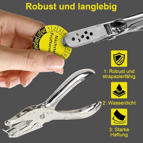 1000 Stück Prüfplaketten 2026-2031, Nächster Prüftermin Prüfplakette 20MM mit 3MM Loch Puncher, Mehrjahresprüfplaketten, Papier Plakette, Selbstklebend Dguv V3 Prüfplaketten für Prüfplaketten