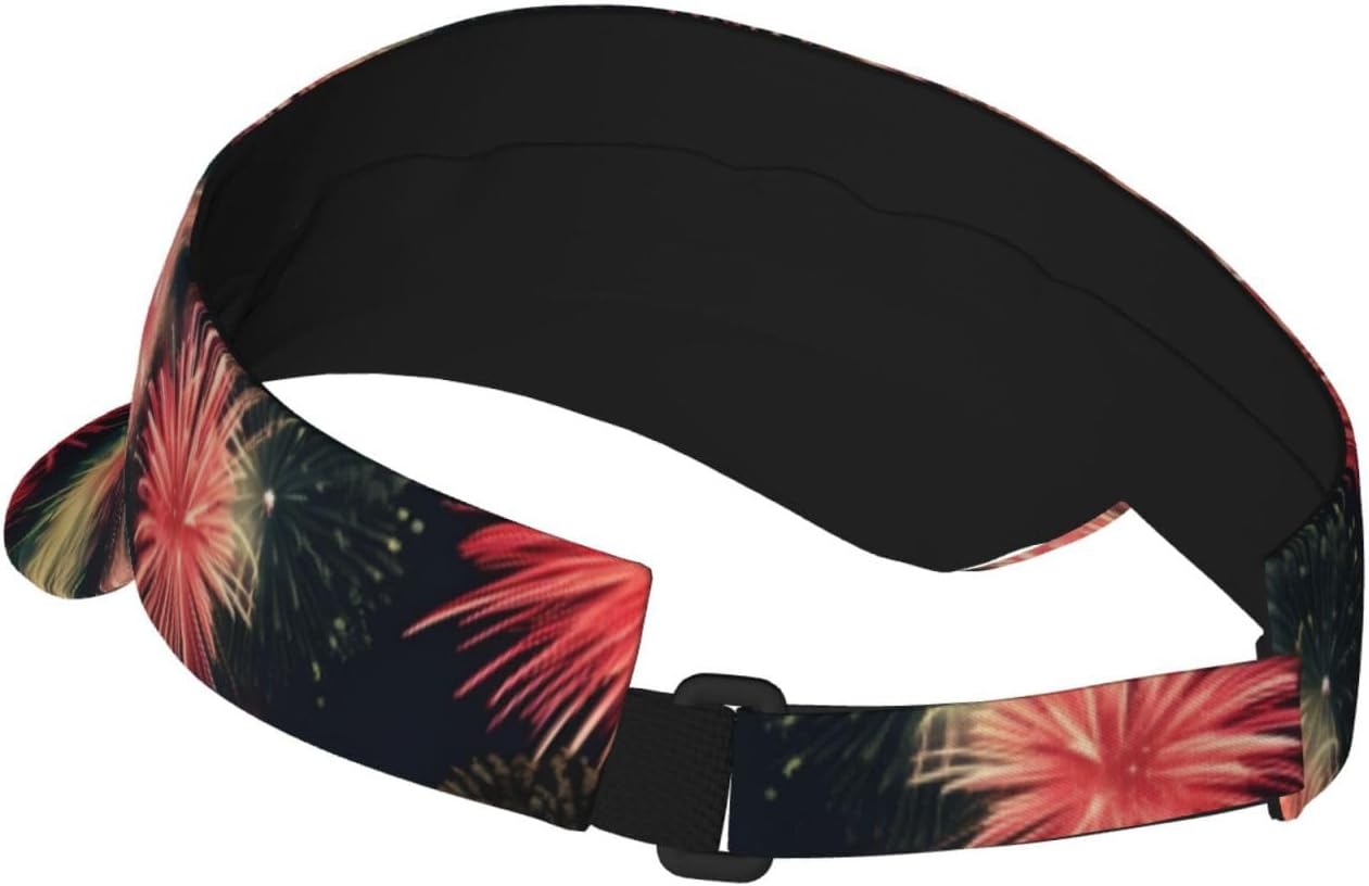 Beautiful Fireworks Print Sports Sun Visor Hats Adjustable Running Golf Tennis Sun Cap for Women Men Black