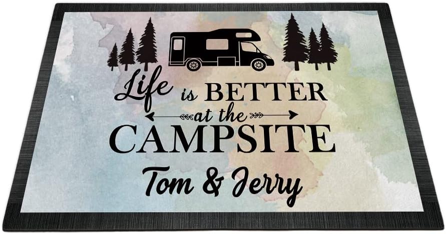 Personalized Mat with Text Custom Camping Doormat Life is Better Campsite Themed Decorative Doormat Camping Life Door Mat for Home Decor 23.6 x 15.7 Inch