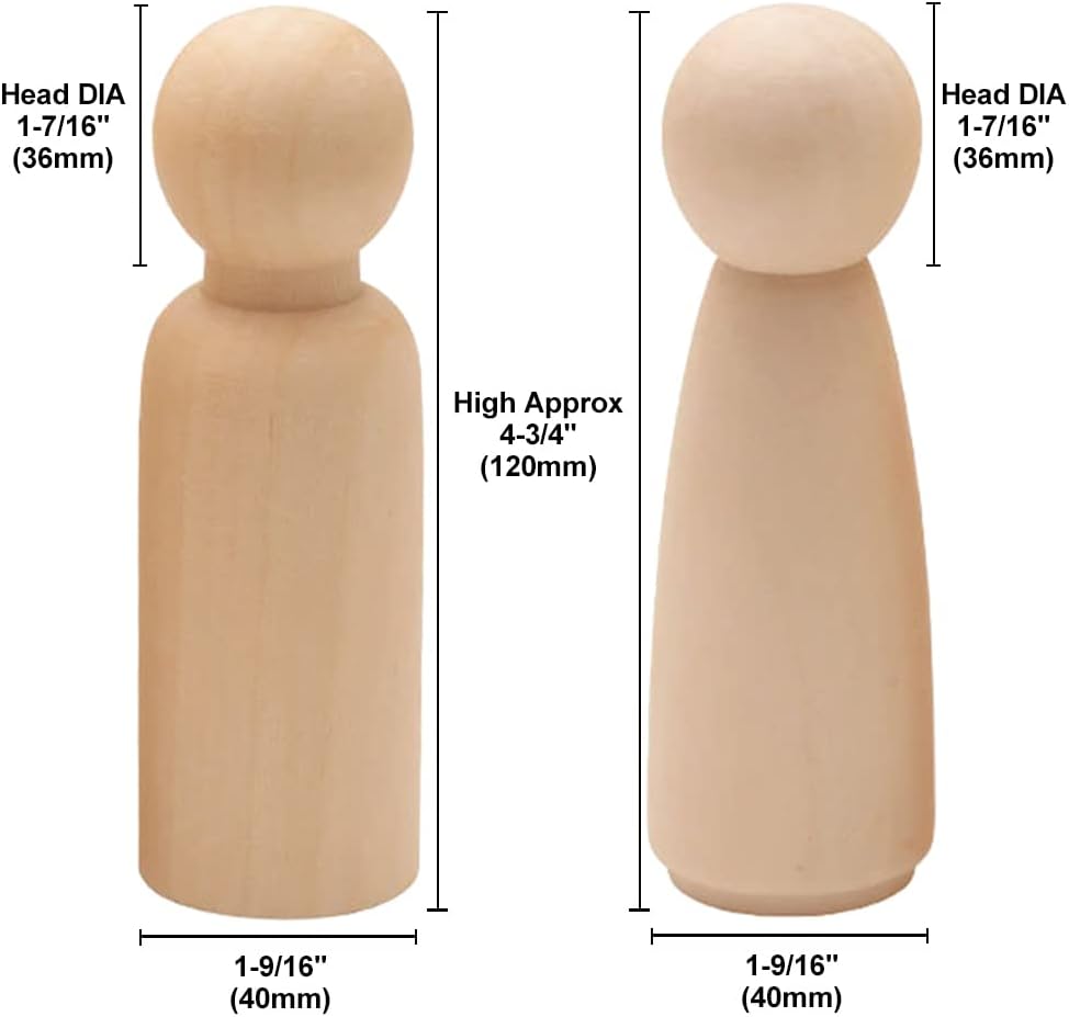 Wood Peg Dolls Unfinished 4.75 inch, Pack of 20 Wooden Peg People for DIY Crafts