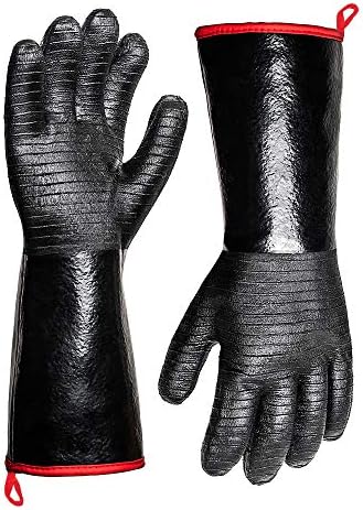 932°F Extreme Heat Resistant Gloves for Grill BBQ,Aillary Waterproof Long Sleeve Pit Grill Gloves for Fryer, Baking, Oven,Smoker,Fireproof, Oil Resistant Neoprene Coating（14-Inch ）