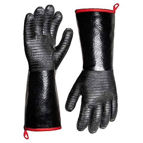 932°F Extreme Heat Resistant Gloves for Grill BBQ,Aillary Waterproof Long Sleeve Pit Grill Gloves for Fryer, Baking, Oven,Smoker,Fireproof, Oil Resistant Neoprene Coating（14-Inch ） Cover