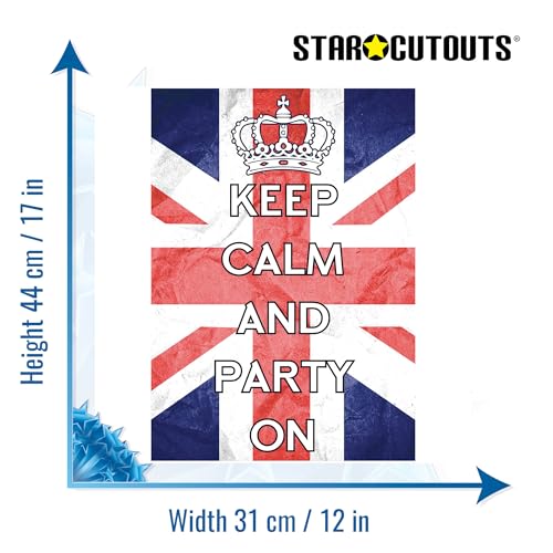 Star Cutouts RD081 Keep Calm & Party On Posters, 6 Pack Cardboard Cut Out Height 44cm, Ideal for British Theme Parties - Image 3
