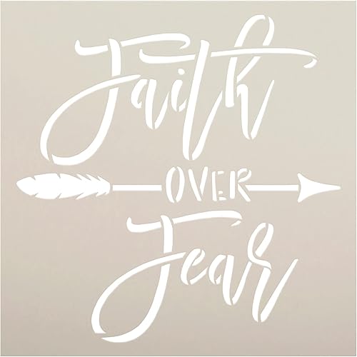 StudioR12 - Plantilla de Faith Over Fear with Arrow  Decoración religiosa para el hogar para manualidades  Cartel de madera de pintura  Plantilla