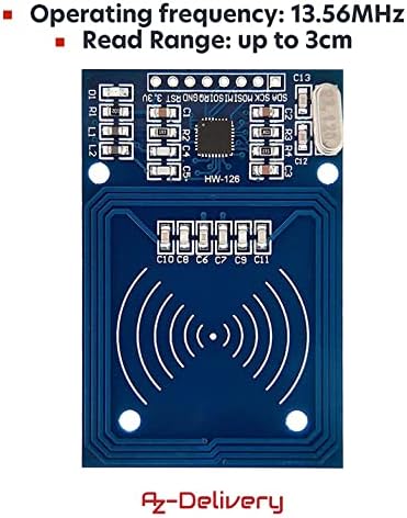 AZDelivery 3 x RFID Kit - MFRC522 Compitabile with RC522 RF IC Card Reader Sensor Module, RFID Chip Key Ring and S50 Card 13.56MHz, Compatible with Arduino and Raspberry Pi including E-Book!