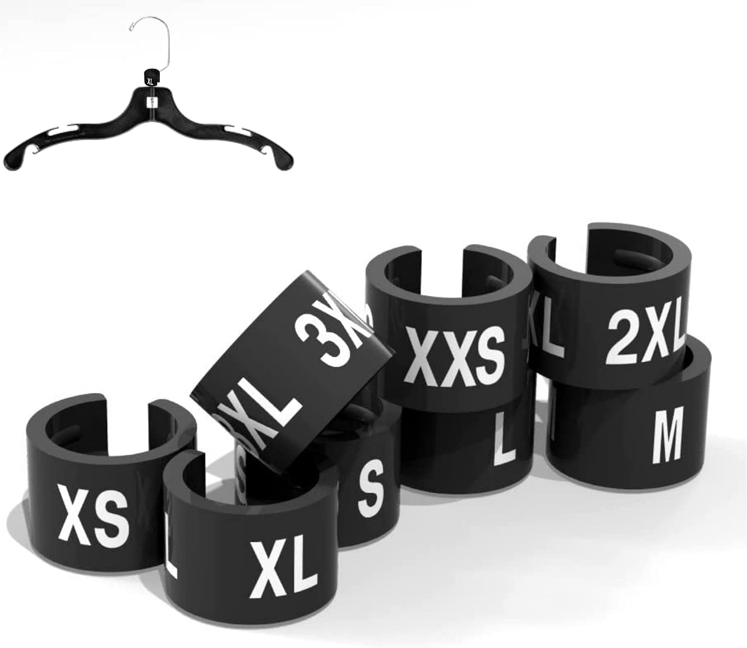 Black Plastic Hanger Size Clips - 800 Count, XXS-XXXL