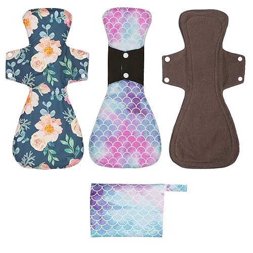 Image of 4 Pack 16 Inch Cloth Reusable Menstrual Pads, Overnight Absorbency, Unscented