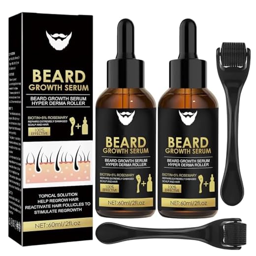 Kit Crecimiento Barba, 2pcs Suero Crecimiento Barba, Con 2 rodillo de Barba, Estimula el CRecimiento de la BArba/Cabello, Regalo para Marido/Padre/Hombres