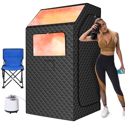 IvyBess Upgraded Portable Steam Sauna with Skylight, 1200W Steamer, Remote Control (Black)