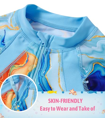 Image of Girls Long Sleeve Rashguard Half Zip Swimsuits UPF 50+ Two Piece Swim Sets with Hairband 5-12Y | Two Piece Swim Sets with Hairband