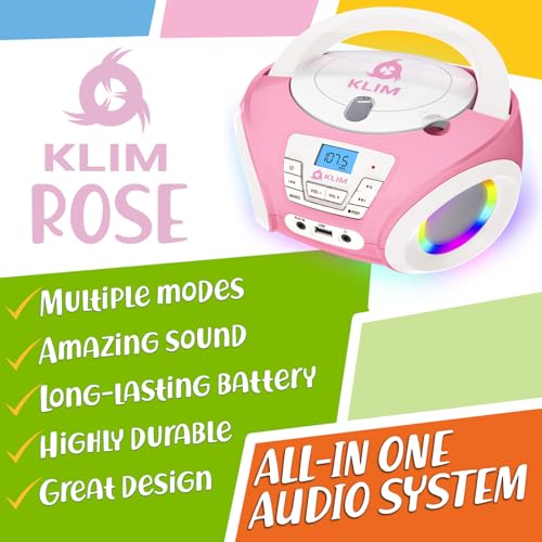 Image of KLIM Candy Kids Portable CD Player - New Version Boombox with FM Radio & Speakers - Includes Batteries - Cute Pink Design for Kids & Toddlers - Rose