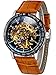 Produktbild Alienwork IK Herren Damen mechanische Automatik-Uhr Silber mit Lederarmband braun schwarz Skelett
