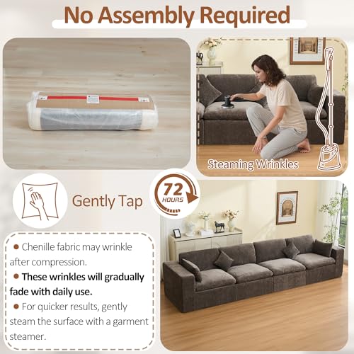 Image of 146''Cloud Boneless Sectional Couch, Modular Sectional Sofa Deep Seat, Oversized Upholstered Convertible Comfy 4 Seater Chenille Memory Foam Sofa Couches for Living Room, Brown