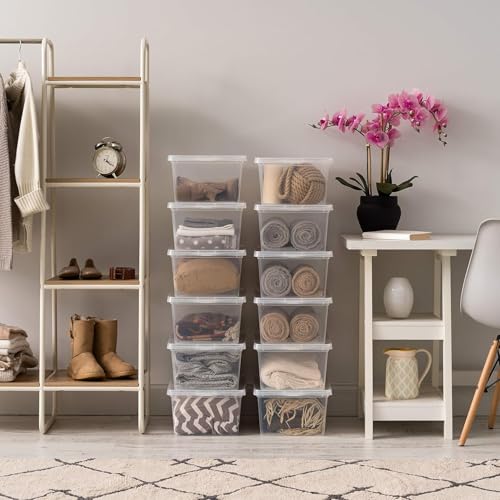 Image of IRIS USA 12-Pack Storage Bins with Lids, 17 Quart, Shoe Boxes Clear Stackable Containers Organize Shoes Closet Shelves, Classroom Organization Teacher Tools, Game Storage - BPA-Free Plastic
