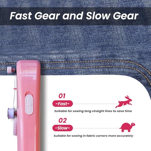Image of Handheld Sewing Machine, Dual Speed Portable Stitch for Beginners | Two-speed Control, Compact Handheld Design, Quick Repairs on Clothes, Fabrics, and Home Items, Travel, Easy to Operate