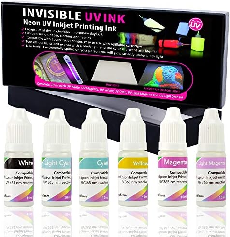 Blacklight Invisible UV Ink 6 Colors Set for Inkjet Printers, 10 ml/Color Invisible uv Printer Ink
